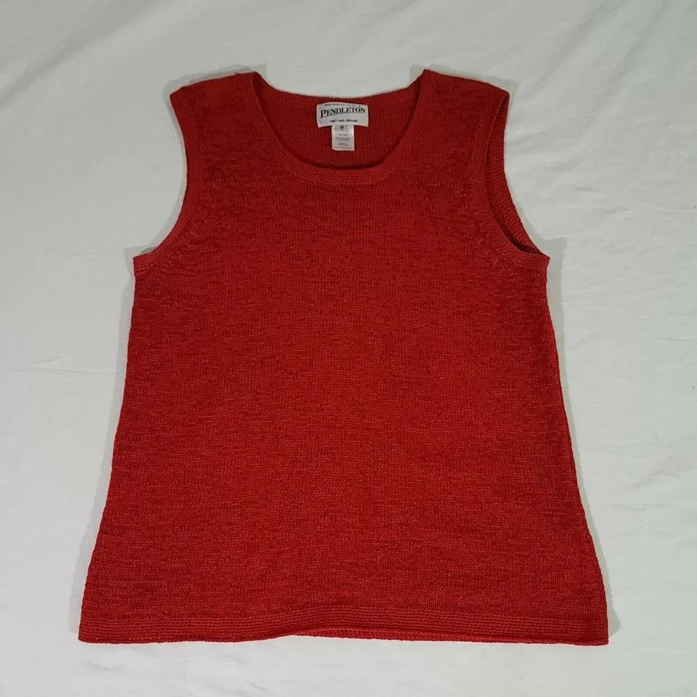 Pendleton Sleeveless Red Knit Tank Women Size Medium Vintage